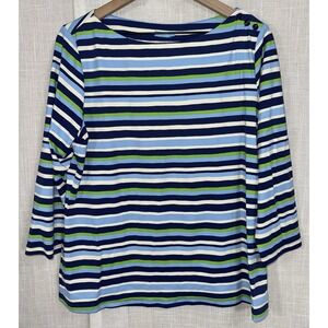 J. McLaughlin Women's XL Wavesong Stripe Catalina Cloth Top Shirt Blouse Blue